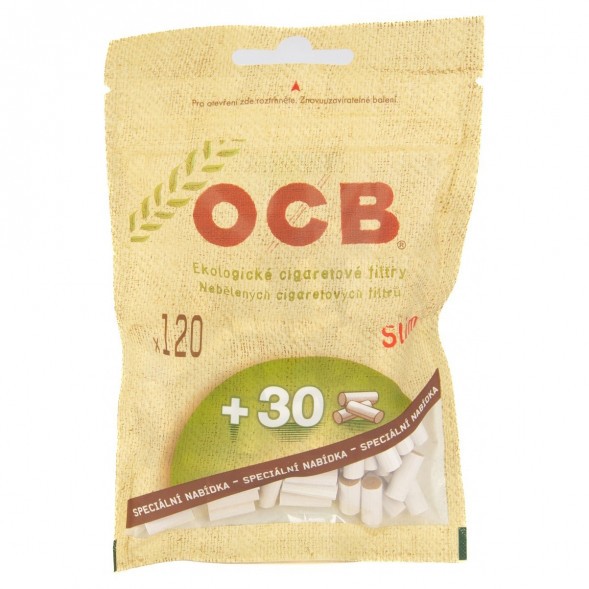 Фильтры для самокруток OCB - Ecologycal Slim Organic (120+30 штук, 15х6 мм) купить в Иркутске